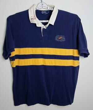 Vtg Polo Ralph Lauren Fishing Tackle Rugby Shirt Mens XXL Navy Yellow Stripe